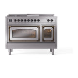 ILVE UN48FSNMPSSBLP Nostalgie II Noblesse 48 inch Dual Fuel Range (5 Sealed Burners + Griddle + French Top, Liquid Propane, Triple Glass Door, Stainless Steel, Burnished)