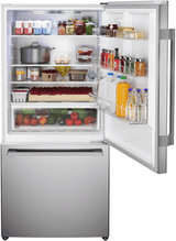 100 Series, free-standing fridge-freezer with freezer at bottom, Brushed steel (with anti-fingerprint), Total No Frost