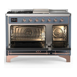 ILVE UM48FSQNR3BGPLP Majestic III 48 inch Dual Fuel Range with 5 Black Brass Burners, Griddle and French Top, Dual Function Burner up to 25,000 BTU (Liquid Propane, Solid Door, Blue Grey, Copper)