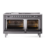 ILVE UN60FSNMPMGC Nostalgie II Noblesse 60 inch Dual Fuel Range (7 Sealed Burners + Griddle + French Top, Natural Gas, Triple Glass Door, Graphite Matte, Chrome)