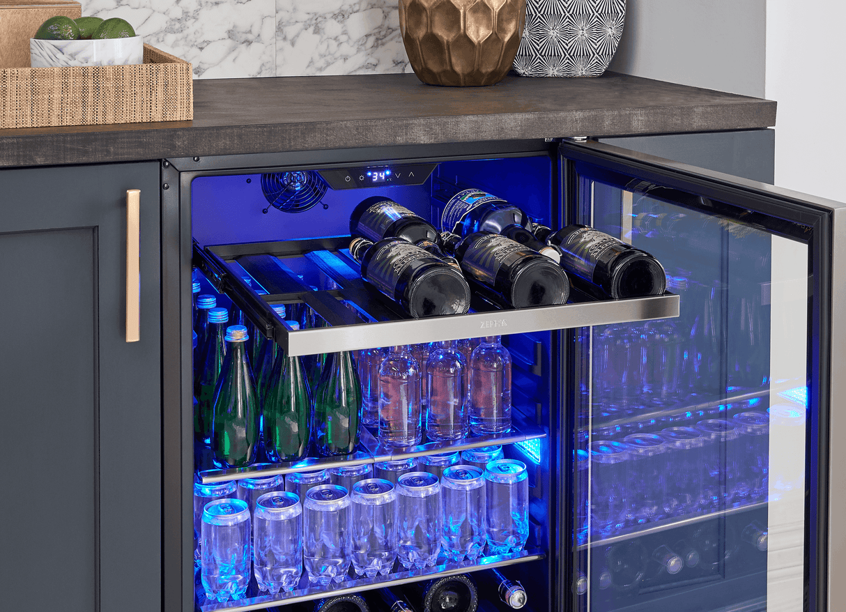 Presrv Pro Beverage Cooler, 24in Under Cabinet, SS+Glass, Reverse Door, 1 Zone