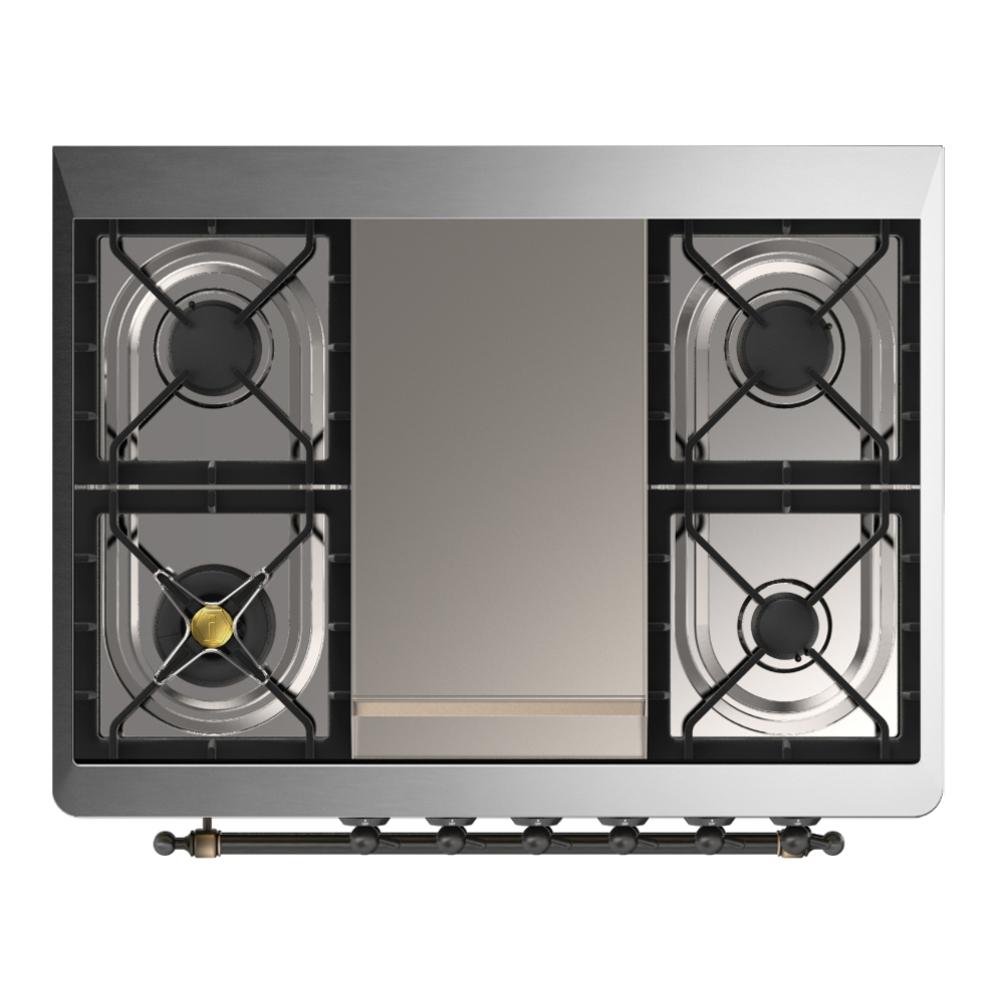 ILVE UM36FNR3BUBLP Majestic III 36 inch Dual Fuel Range with 6 Black Brass Burners and Griddle, Dual Function Burner up to 25,000 BTU (Triple Glass Door, Burgundy, Burnished, Liquid Propane)