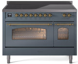Nostalgie II 48 Inch Electric Freestanding Range in Blue Grey with Brass Trim