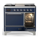 ILVE UMD40FQNR3MBC Majestic III 40 inch Dual Fuel Range with 6 Burners and Griddle, Dual Function Burner up to 25,000 BTU (Natural Gas, Solid Door, Midnight Blue, Chrome)