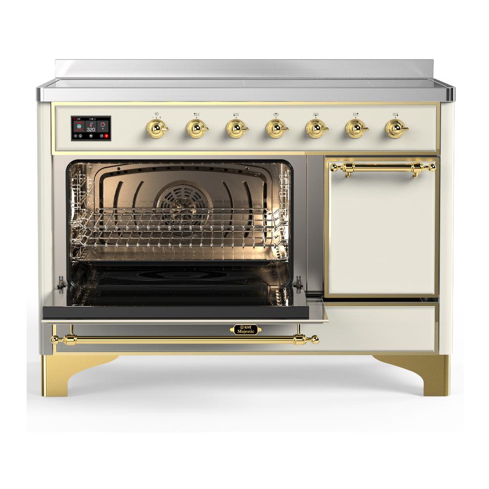 ILVE UMIB48QNR3AWG Majestic III 48 inch Induction Range with 6 Elements, 5.02 cu. ft. Total Oven Capacity (Solid Door, Antique White, Brass)