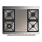 ILVE UM36FQNR3SSG Majestic III 36 inch Dual Fuel Range with 6 Black Brass Burners and Griddle, Dual Function Burner up to 25,000 BTU (Solid Door, Stainless Steel, Brass, Natural Gas)