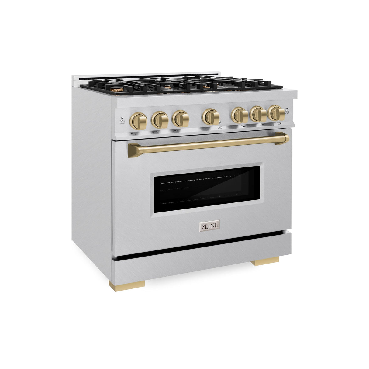 ZLINE Autograph Edition 36 in. 5.2 cu. ft. Classic Gas Range with 6 Burner Cooktop and Convection Gas Oven in DuraSnow' Stainless Steel and Champagne Bronze Accents (CGRSZ-36-CB)