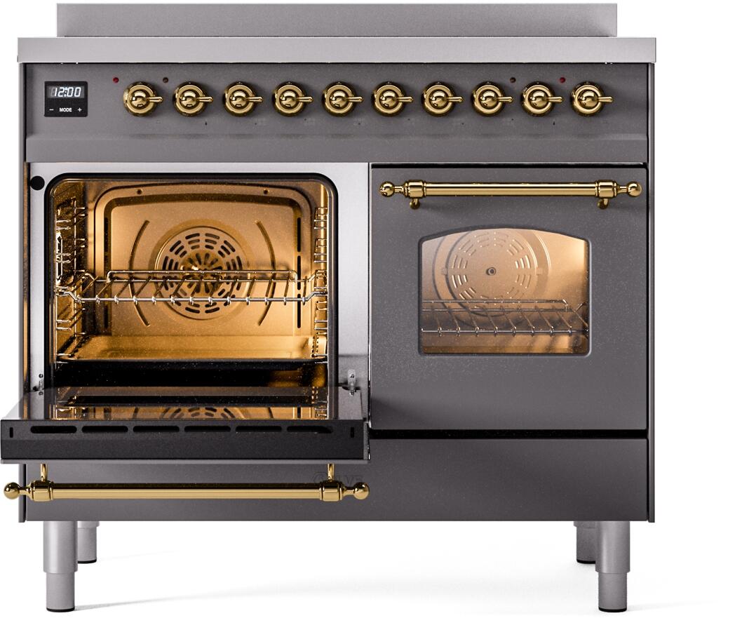 Nostalgie II 40 Inch Electric Freestanding Range in Matte Graphite with Brass Trim