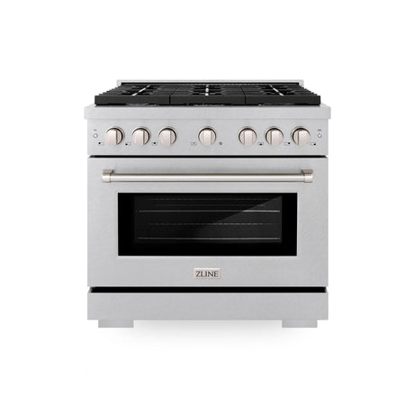 ZLINE 36 in. 5.2 cu. ft. Gas Range with Convection Gas Oven in DuraSnow' Stainless Steel with 6 Brass Burners (SGRS-BR-36)