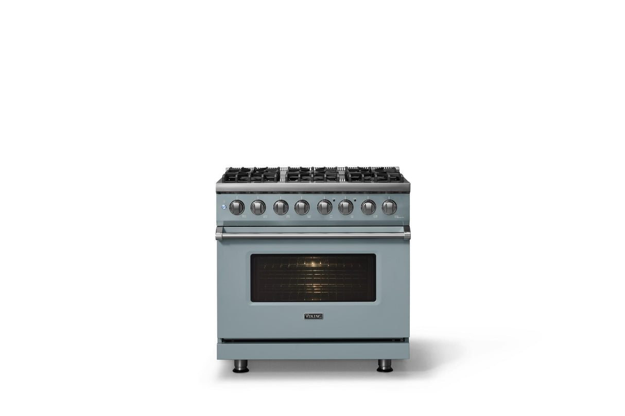 36"W. Dual Fuel Range (Burner: 6b, Finish: November Sky, Trim: Polished Chrome, Fuel: Natural Gas)
