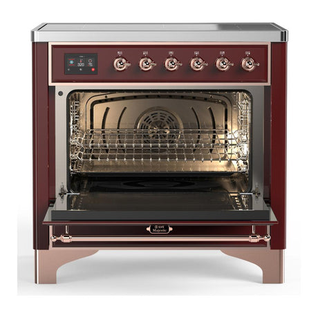 ILVE UMIB36QNR3BUP Majestic III 36 inch Induction Range with 6 Elements, 3.5 cu. ft. Total Oven Capacity (Solid Door, Burgundy, Copper)