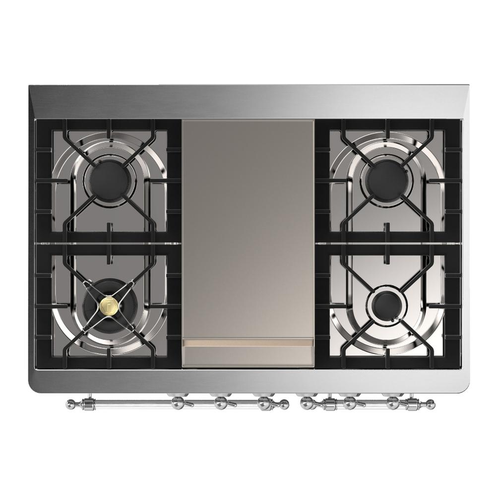 ILVE UMD40FQNR3BKC Majestic III 40 inch Dual Fuel Range with 6 Burners and Griddle, Dual Function Burner up to 25,000 BTU (Natural Gas, Solid Door, Glossy Black, Chrome)