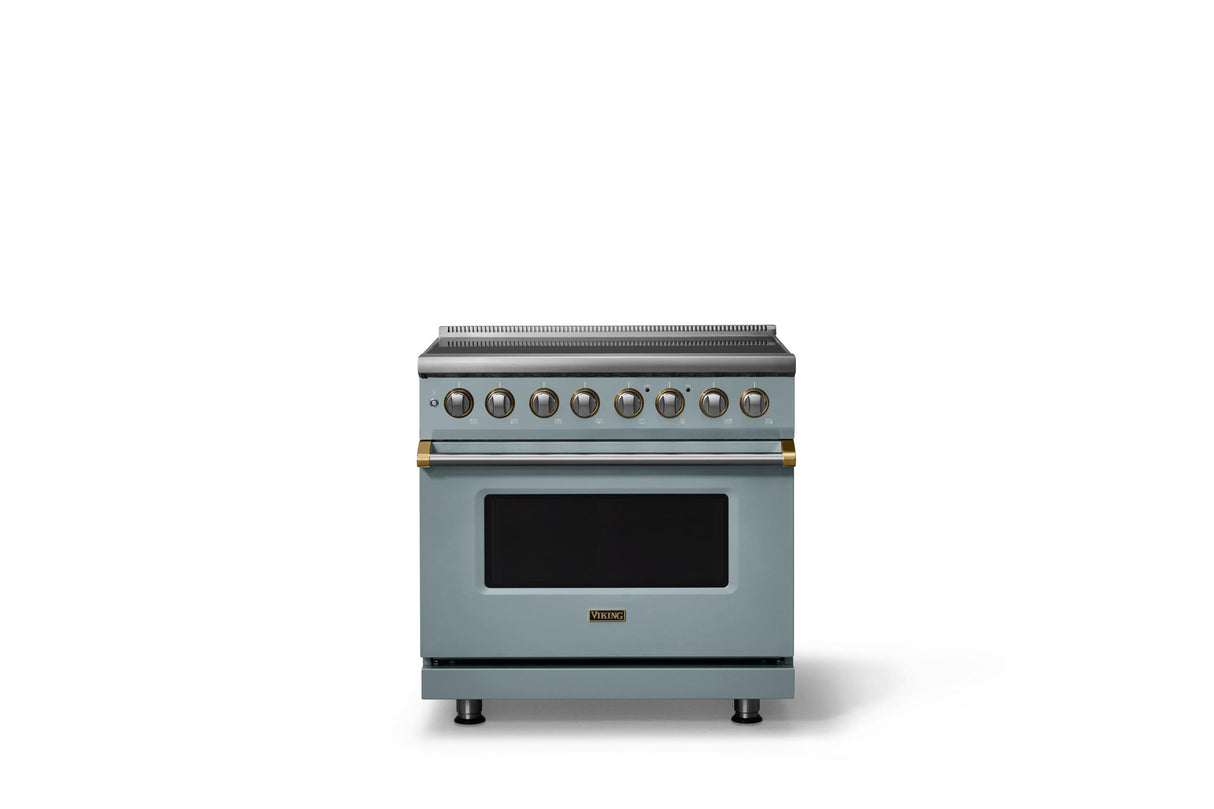 36"W. Induction Range (Finish: November Sky, Trim: Brushed Brass)