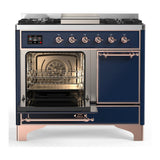 ILVE UMD40FQNR3MBPLP Majestic III 40 inch Dual Fuel Range with 6 Burners and Griddle, Dual Function Burner up to 25,000 BTU (Liquid Propane, Solid Door, Midnight Blue, Copper)