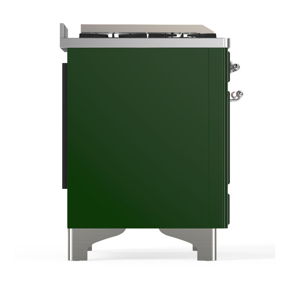 ILVE UM48FNR3EGC Majestic III 48 inch Dual Fuel Range with 8 Burners and Griddle, Dual Function Burner up to 25,000 BTU (Natural Gas, Triple Glass Door, Emerald Green, Chrome)