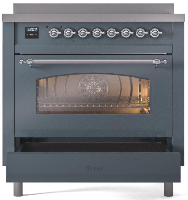 Nostalgie II 36 Inch Electric Freestanding Range in Blue Grey with Chrome Trim
