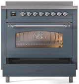 Nostalgie II 36 Inch Electric Freestanding Range in Blue Grey with Chrome Trim