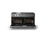 60"W. Sealed Burner Gas Range (Finish: Stainless Steel, Trim: Polished Chrome, Fuel: Natural Gas)
