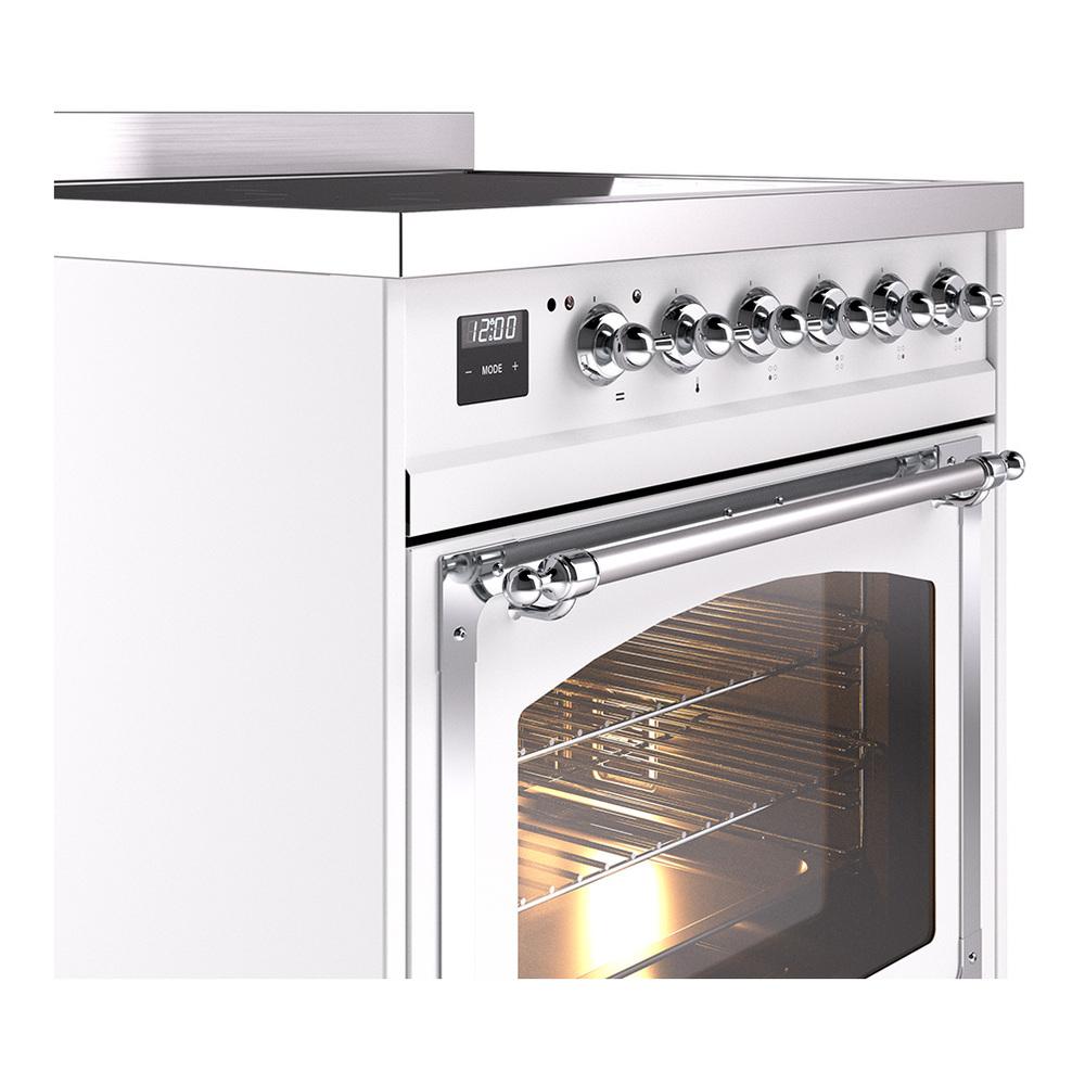 ILVE UNI304NMPWHC Nostalgie II Noblesse 30 inch Induction Range (Triple Glass Door, White, Chrome)