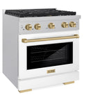 ZLINE Autograph Edition 30 in. 4.2 cu. ft. 4 Burner Gas Range with Convection Gas Oven in DuraSnow' Stainless Steel with White Matte Door and Champagne Bronze Accents (SGRSZ-WM-30-CB)