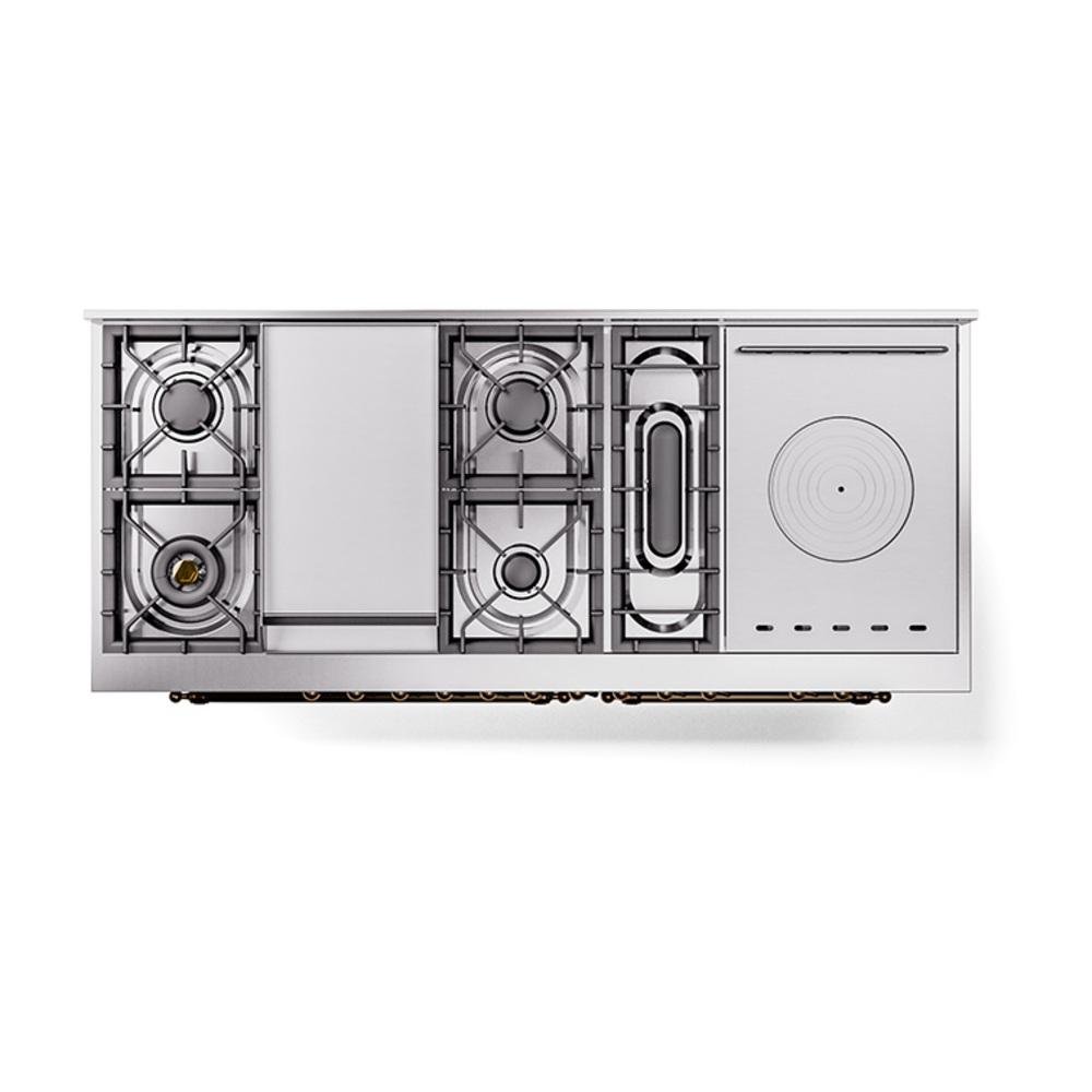 ILVE UN60FSNMPAWBLP Nostalgie II Noblesse 60 inch Dual Fuel Range (7 Sealed Burners + Griddle + French Top, Liquid Propane, Triple Glass Door, Antique White, Burnished)