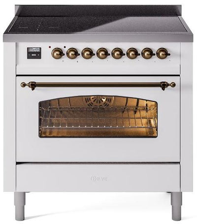 Nostalgie II 36 Inch Electric Freestanding Range in White with Bronze Trim