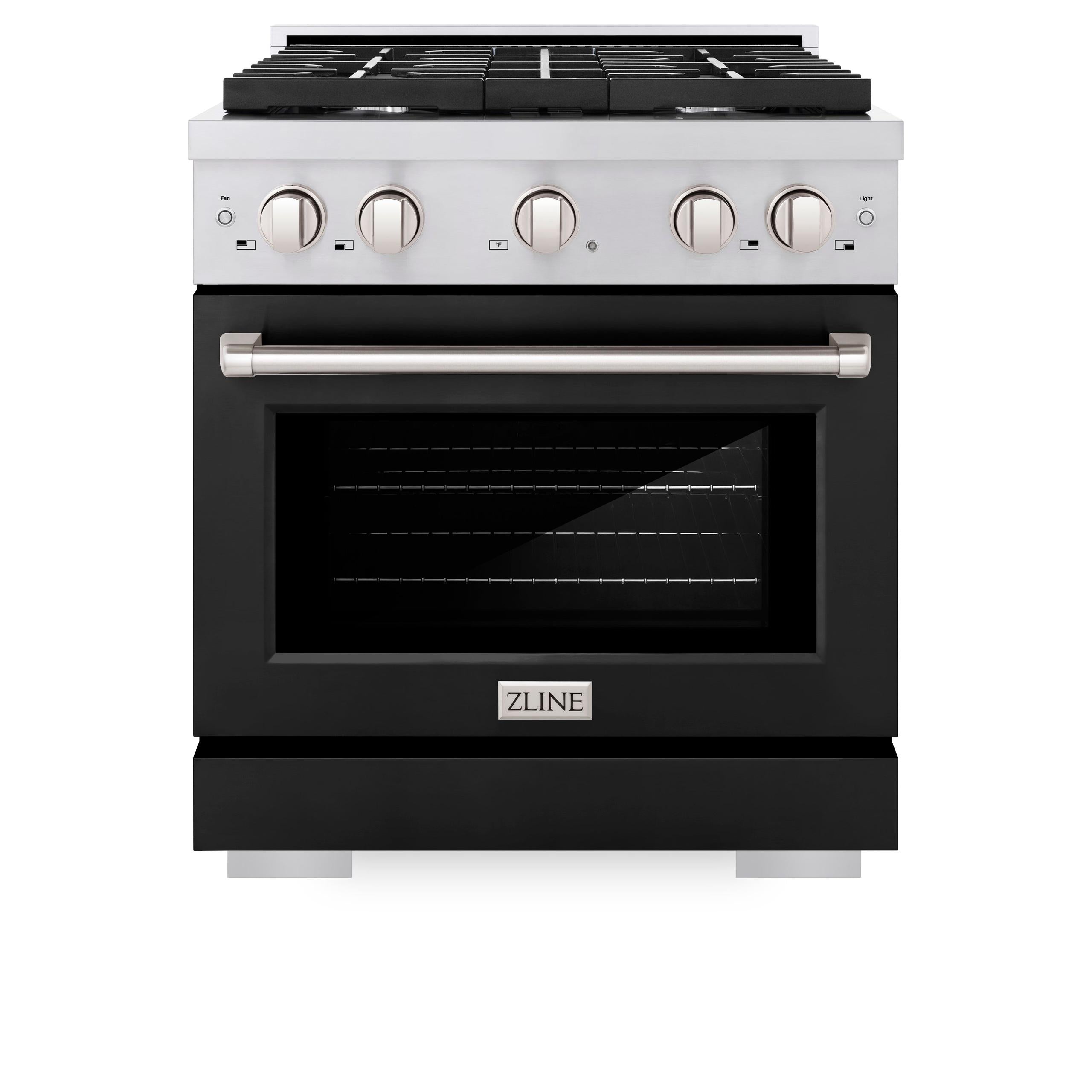 ZLINE 30 in. 4.2 cu. ft. 4 Burner Gas Range with Convection Gas Oven in Stainless Steel with Black Matte Door (SGR-BLM-30)
