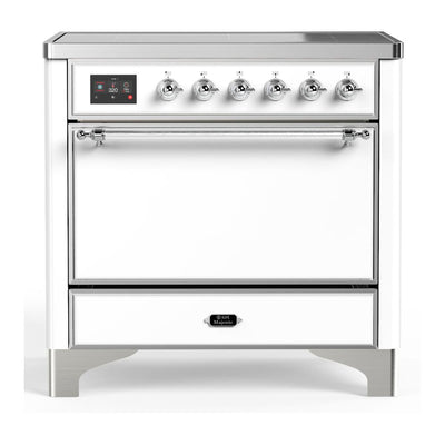 ILVE UMIB36QNR3WHC Majestic III 36 inch Induction Range with 6 Elements, 3.5 cu. ft. Total Oven Capacity (Solid Door, White, Chrome)