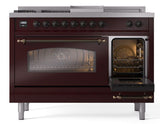 Nostalgie II 48 Inch Dual Fuel Liquid Propane Freestanding Range in Burgundy with Bronze Trim
