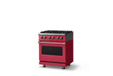 30"W. Dual Fuel Range (Finish: Valentine, Trim: Brushed Brass, Fuel: Propane)
