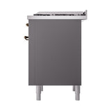 ILVE UN36FQNMPMGBLP Nostalgie II Noblesse 36 inch Dual Fuel Range (Liquid Propane, Solid Door, Graphite Matte, Burnished)
