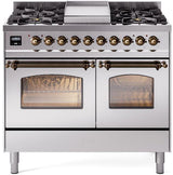 Nostalgie II 40 Inch Dual Fuel Natural Gas Freestanding Range in Stainless Steel with Bronze Trim