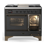 ILVE UMD40FNR3MGBLP Majestic III 40 inch Dual Fuel Range with 6 Burners and Griddle, Dual Function Burner up to 25,000 BTU (Liquid Propane, Triple Glass Door, Graphite Matte, Burnished)
