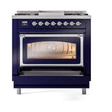 ILVE UN36FNMPMBCLP Nostalgie II Noblesse 36 inch Dual Fuel Range (Liquid Propane, Triple Glass Door, Midnight Blue, Chrome)