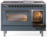 Nostalgie II 48 Inch Dual Fuel Natural Gas Freestanding Range in Blue Grey with Bronze Trim