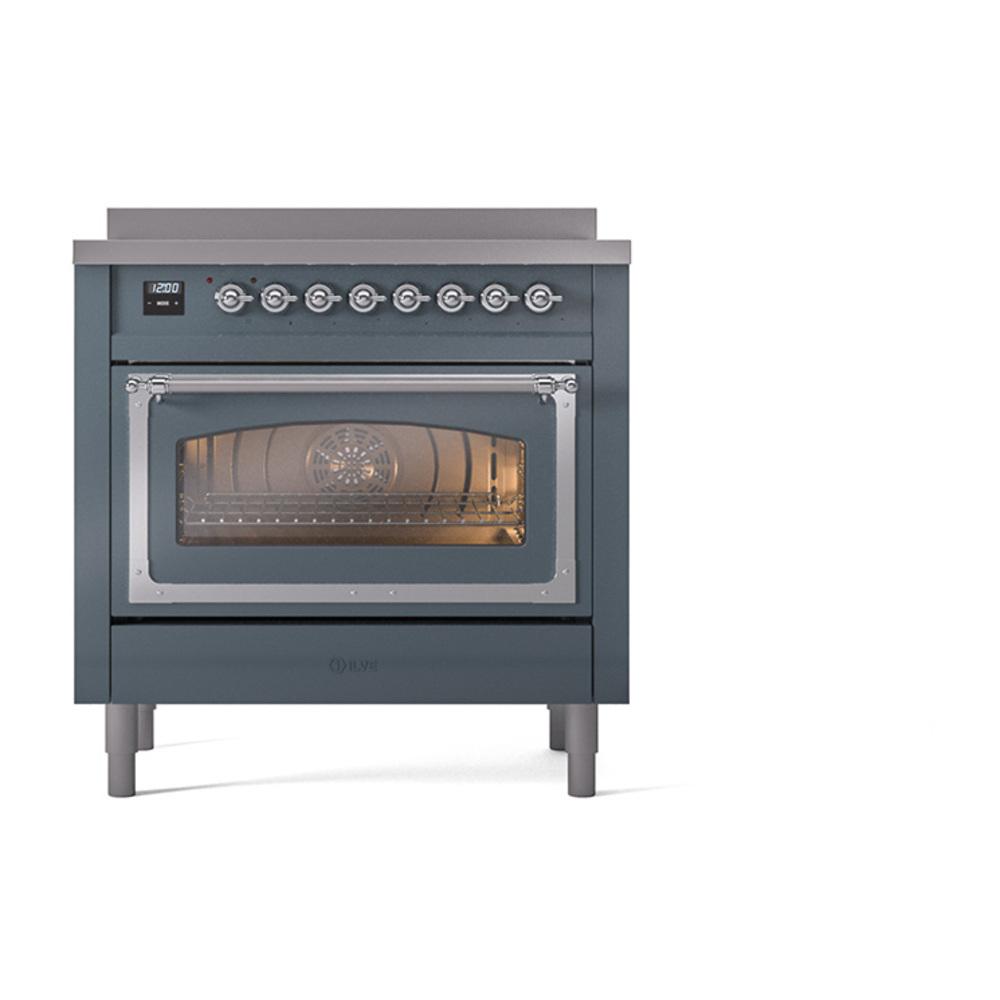 ILVE UNI366NMPBGC Nostalgie II Noblesse 36 inch Induction Range (Triple Glass Door, Blue Grey, Chrome)