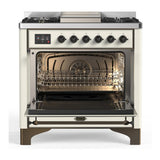 ILVE UM36FNR3AWBLP Majestic III 36 inch Dual Fuel Range with 6 Black Brass Burners and Griddle, Dual Function Burner up to 25,000 BTU (Triple Glass Door, Antique White, Burnished, Liquid Propane)