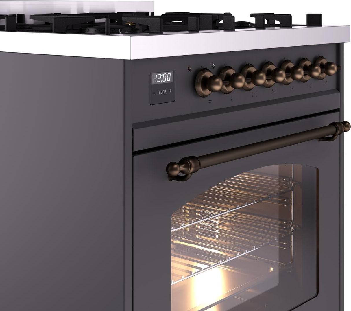 Nostalgie II 30 Inch Dual Fuel Natural Gas Freestanding Range in Matte Graphite with Bronze Trim