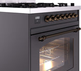 Nostalgie II 30 Inch Dual Fuel Natural Gas Freestanding Range in Matte Graphite with Bronze Trim