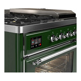 ILVE UM48FSNR3EGC Majestic III 48 inch Dual Fuel Range with 5 Black Brass Burners, Griddle and French Top, Dual Function Burner up to 25,000 BTU (Natural Gas, Triple Glass Door, Emerald Green, Chrome)