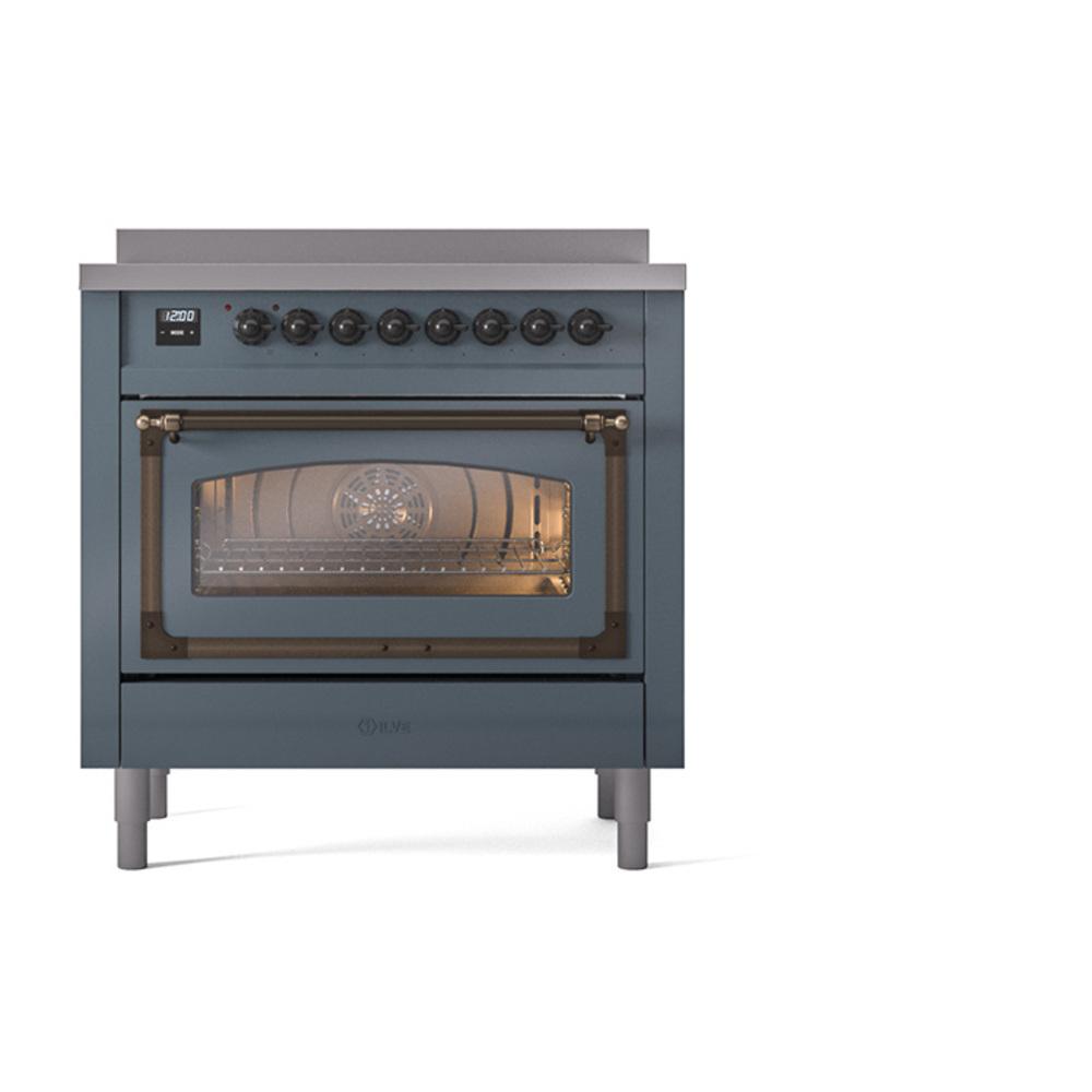 ILVE UNI366NMPBGB Nostalgie II Noblesse 36 inch Induction Range (Triple Glass Door, Blue Grey, Burnished)