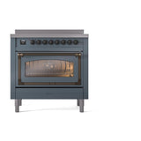 ILVE UNI366NMPBGB Nostalgie II Noblesse 36 inch Induction Range (Triple Glass Door, Blue Grey, Burnished)