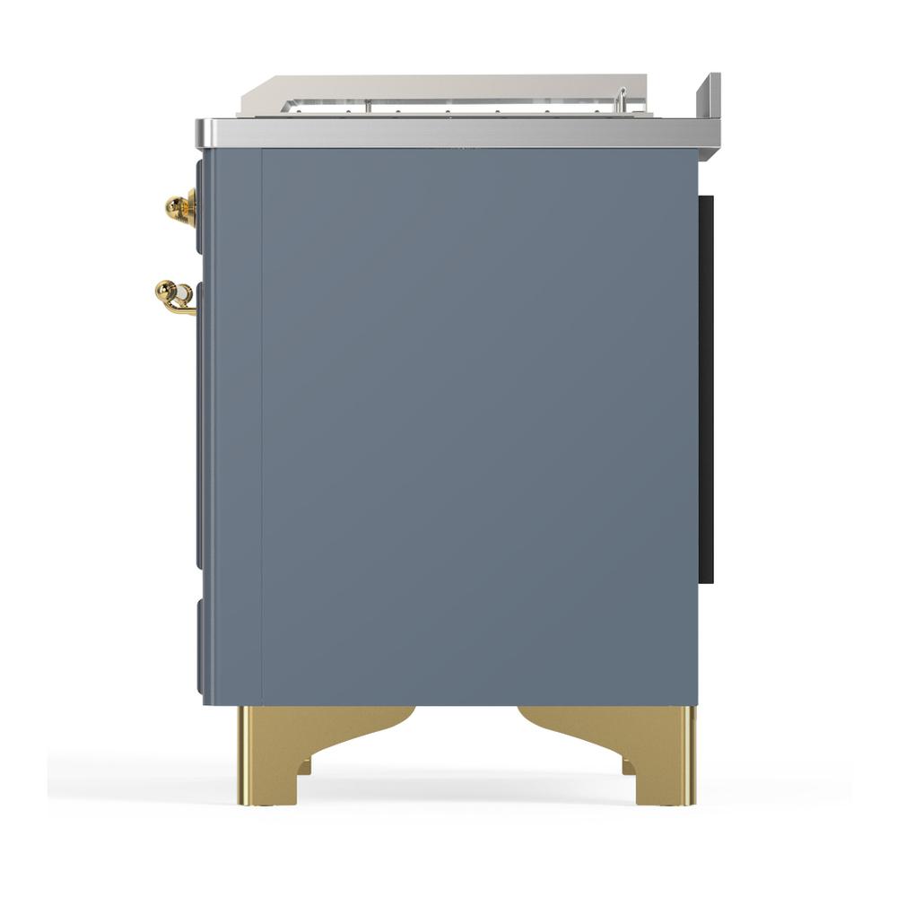 ILVE UM48FSNR3BGG Majestic III 48 inch Dual Fuel Range with 5 Black Brass Burners, Griddle and French Top, Dual Function Burner up to 25,000 BTU (Natural Gas, Triple Glass Door, Blue Grey, Brass)