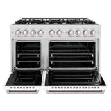 ZLINE 48 in. 6.7 cu. ft. Classic Double Oven Gas Range with 8 Burner Cooktop in DuraSnow' Stainless Steel with White Matte Doors (CGRS-WM-48)