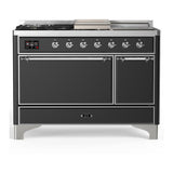 ILVE UM48FSQNR3MGCLP Majestic III 48 inch Dual Fuel Range with 5 Black Brass Burners, Griddle and French Top, Dual Function Burner up to 25,000 BTU (Liquid Propane, Solid Door, Graphite Matte, Chrome)
