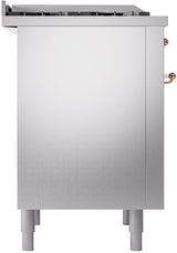 Nostalgie II 36 Inch Dual Fuel Natural Gas Freestanding Range in Stainless Steel with Copper Trim
