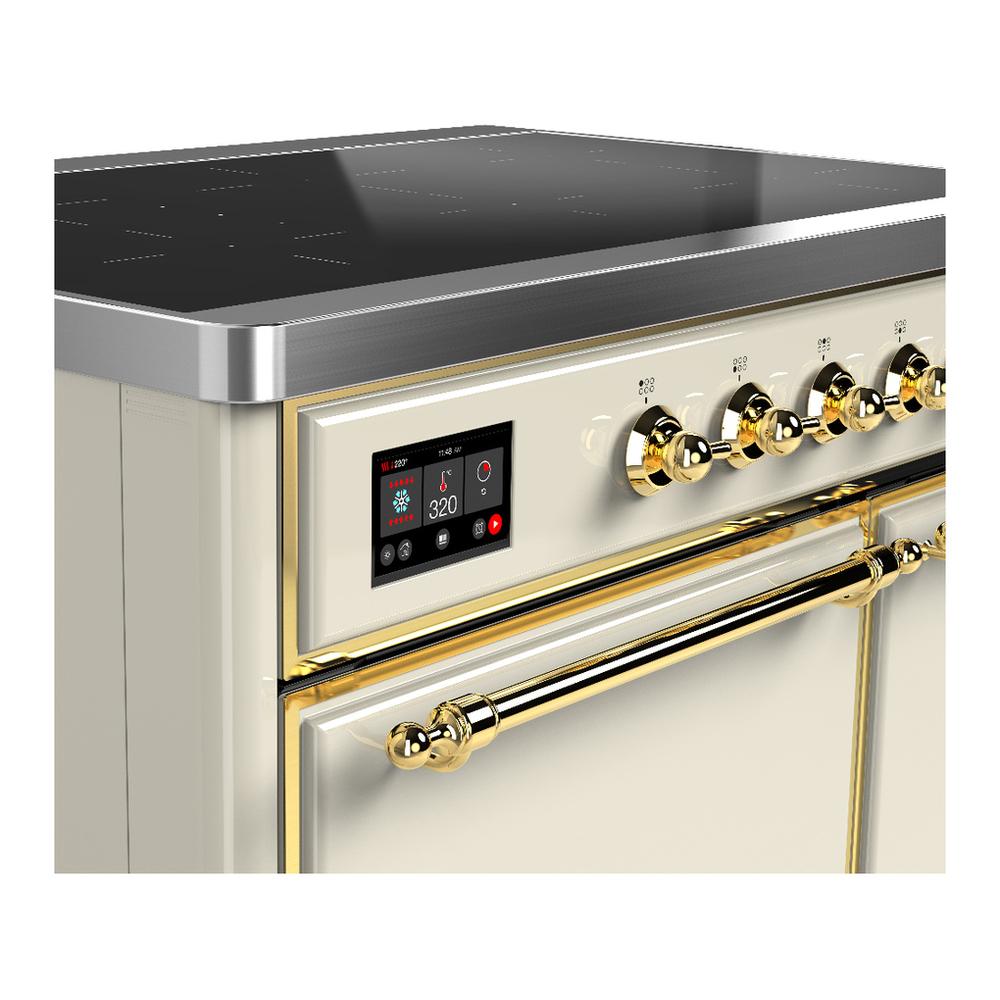 ILVE UMDIB40QNR3AWG Majestic III 40 inch Induction Range with 6 Elements, 3.82 cu. ft. Total Oven Capacity (Solid Door, Antique White, Brass)