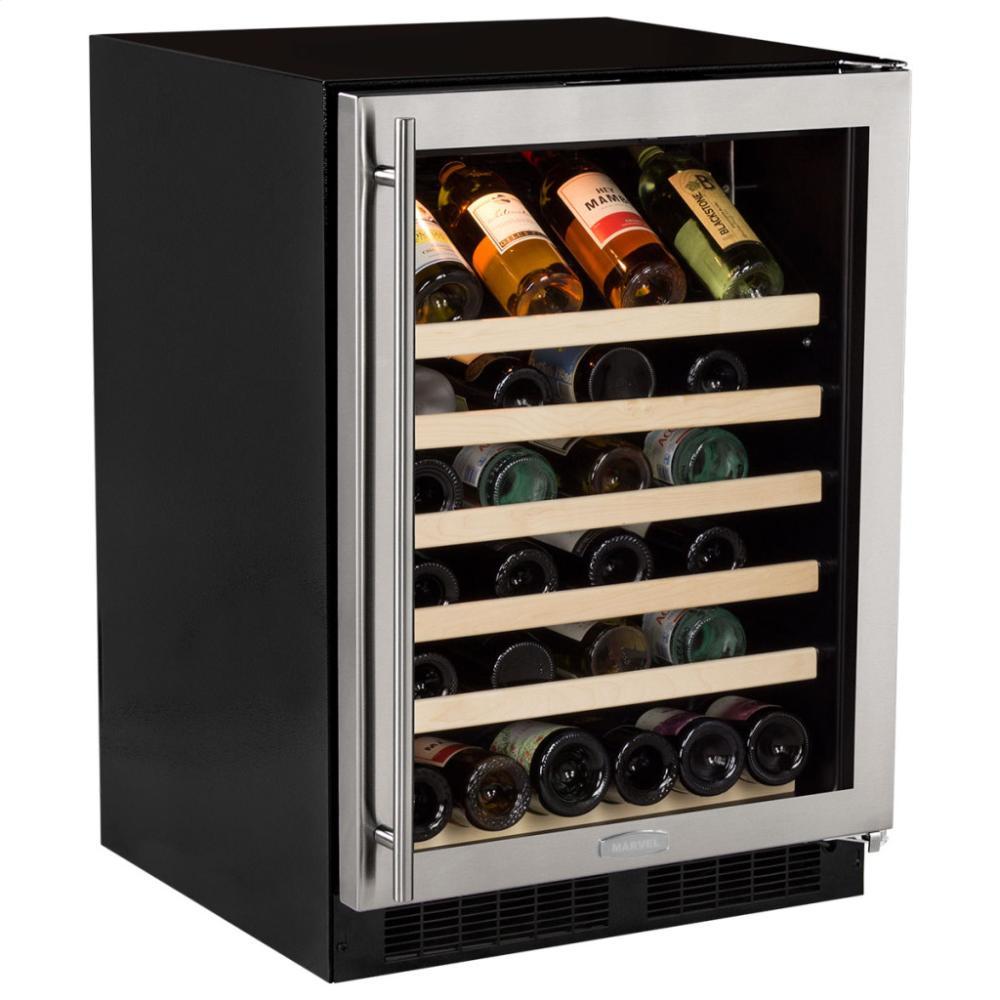 24" Single Zone Wine Cellar - Stainless Steel Frame Glass Door - Right Hinge