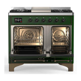 ILVE UMD40FNR3EGB Majestic III 40 inch Dual Fuel Range with 6 Burners and Griddle, Dual Function Burner up to 25,000 BTU (Natural Gas, Triple Glass Door, Emerald Green, Burnished)