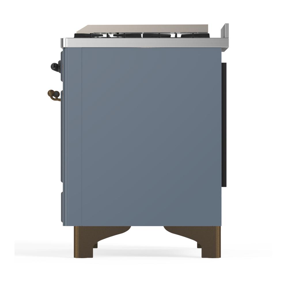 ILVE UM60FSNR3BGB Majestic III 60 inch Dual Fuel Range with 7 Burners, Griddle and French Top, Dual Function Burner with up to 25,000 BTU (Natural Gas, Triple Glass Door, Blue Grey, Burnished)